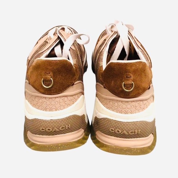 NEW— COACH C143 Brown and Cream Women's Sneakers Athletic shoes 🤎🩷 - Picture 4 of 11